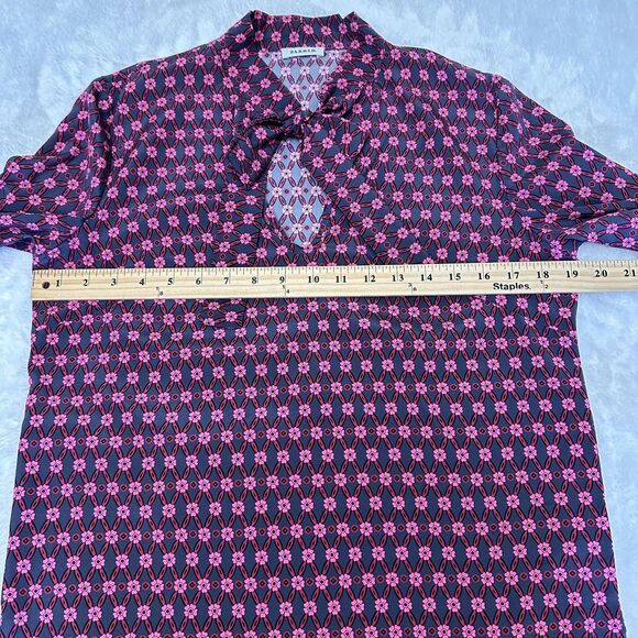 P.A.R.O.S.H. Women’s Pink Floral Long Sleeve Tie Neck Silk Blouse Sz M Italy - Picture 9 of 11